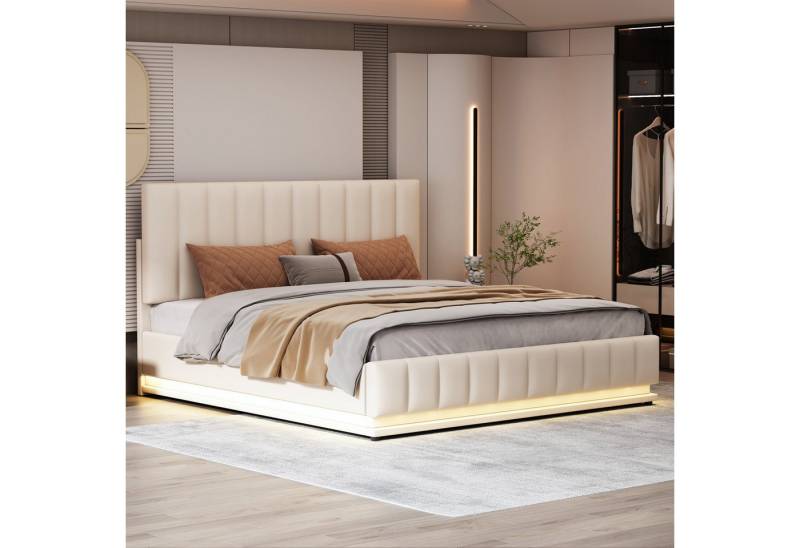 STILVORA Polsterbett 160x200 Jugendbett mit Matratze,Bett mit LED Beleuchtung & Bettkasten (160 x 200 cm mit LED, Metalllattenrost & Bettkasten), mit höheverstellbarem Polsterkopfteil & hydraulischem Stauraum von STILVORA