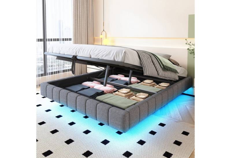 STILVORA Polsterbett 160x200 Jugendbett mit Matratze,Bettgestell mit LED-Licht&Bettkasten (mit Stauraum und LED-Beleuchtung – Multifunktionales Design ohne Kopfteil, Luftdruck-Lagersystem, Robuster Metallrahmen für 250 kg Belastbarkeit, Perfekt für Schlafzimmer und moderne Wohnräume 160x200cm), ohne Matratze von STILVORA