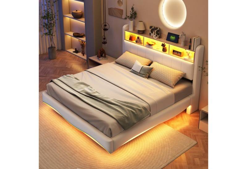 STILVORA Polsterbett 160×200 Jugendbett mit matratze,Bettgestell mit LED-Licht, USB (Modernes Polsterbett,mit schwebendem Design, LED-Licht, USB- und Typ-C-Anschlüssen – Perfekt für Schlafzimmer und Jugendzimmer., 160 x 200 cm), mit Matratze von STILVORA