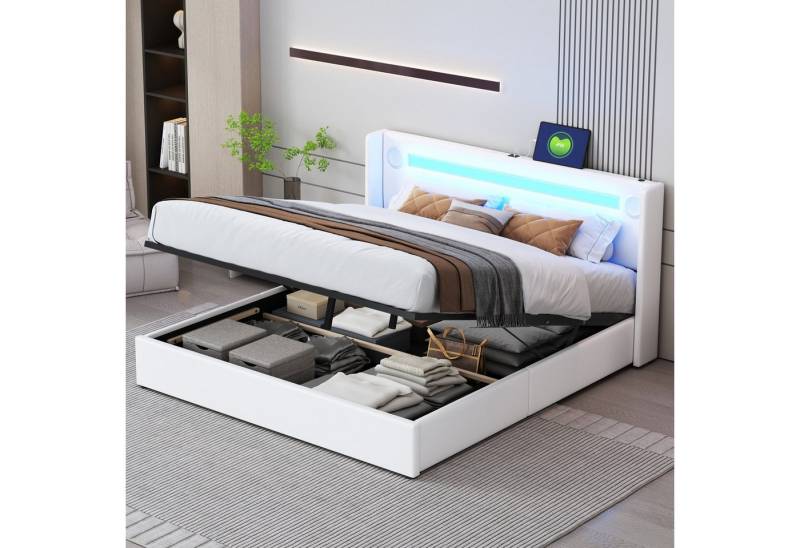 STILVORA Polsterbett 160x200 Kinderbett mit Matratze,Jugendbett mit LED & USB-Anschluss (Jugendbett mit Lattenrost 160x200 cm, Kunstleder-Aufbewahrungsbett, Hochbettkasten), mit Matratze von STILVORA