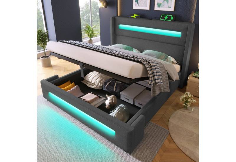STILVORA Polsterbett 160x200 mit Bettkasten,Jugendbett mit LED und USB Type-C,ohne Matratze von STILVORA
