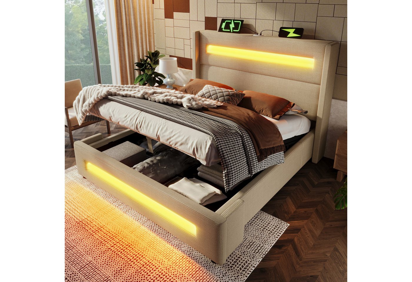 STILVORA Polsterbett 160x200 mit Bettkasten,Jugendbett mit LED und USB Type-C,ohne Matratze STILVORA Polsterbett 160x200 mit Bettkasten,Jugendbett mit LED und USB Type-C,ohne Matratze von STILVORA