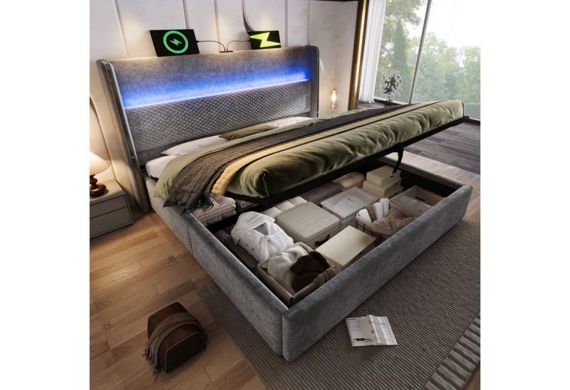 STILVORA Polsterbett 160x200 mit Bettkasten,Stauraumbett Bettgestell mit LED&USB+TYPE-C von STILVORA