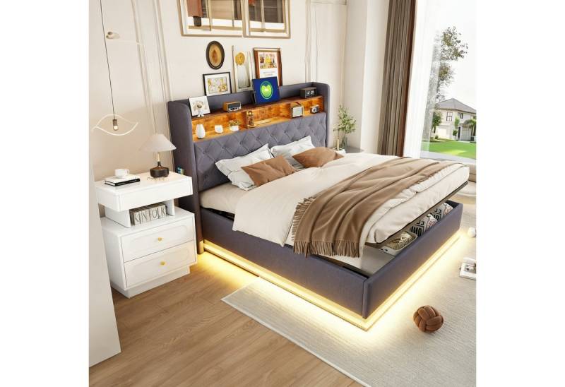 STILVORA Polsterbett 160x200 mit Bettkasten & LED-Nachttisch Doppelbett Jugendbett mit USB (Luxuriöses LED-Polsterbett,mit USB-Ladeanschluss und hydraulischem Stauraum., 160 x 200 cm), ohne Matratze von STILVORA