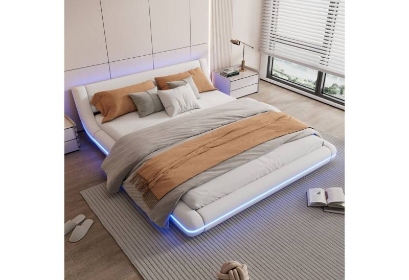 STILVORA Polsterbett 160×200 mit Lattenrost,Flachbett Funktionbett mit LED,ohne matratze (mit PU-Bezug und LED-Umgebungslicht, 160 x 200 cm), ohne Matratze von STILVORA