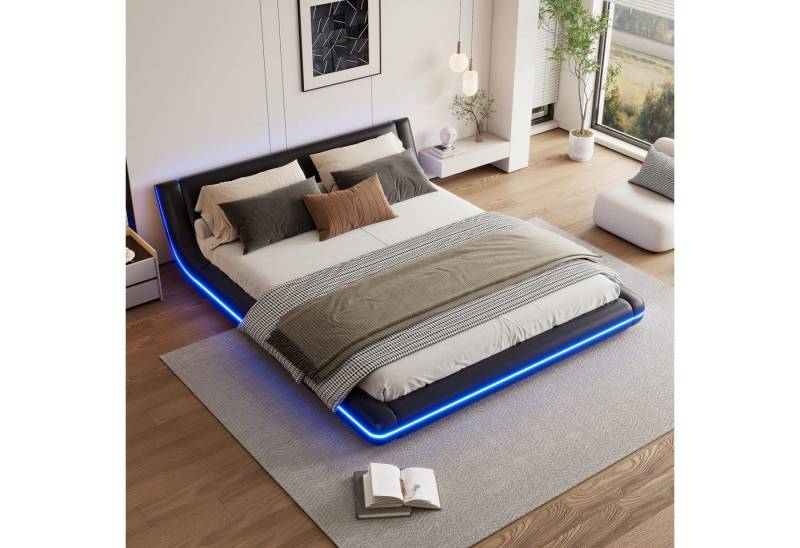 STILVORA Polsterbett 160×200 mit matratze und Lattenrost,Flachbett Funktionbett mit LED (mit PU-Bezug und LED-Umgebungslicht), mit Matratze von STILVORA