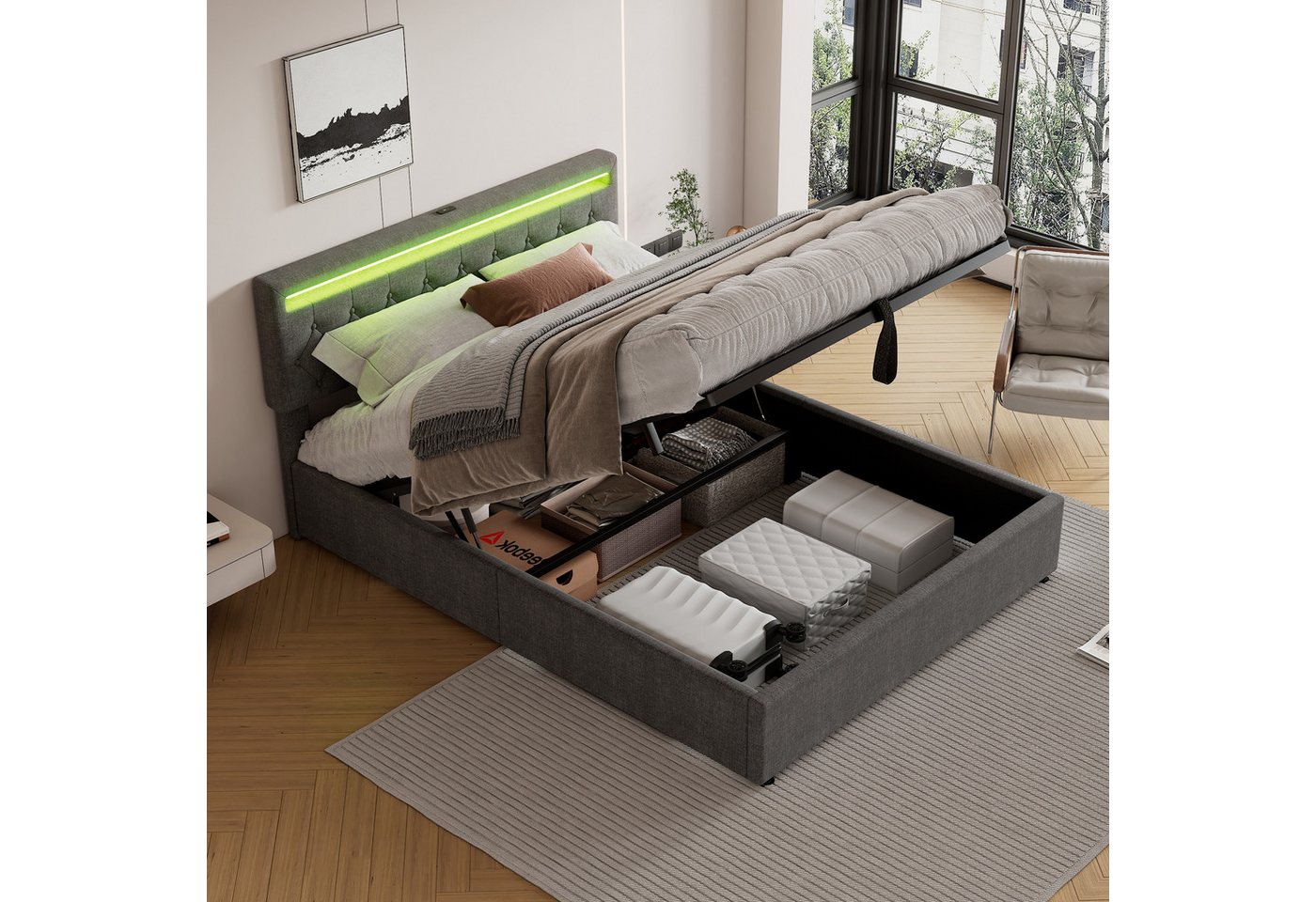 STILVORA Polsterbett 160×200 mit matratze und bettkasten,Funktionsbett mit LED& Steckdose (Umgebungslicht am Bett, 24-Tasten-Fernbedienung, Bett kann angehoben und abgesenkt werden, USB- und Typ-C-Steckdose am Bett, großer Stauraum 160x200 cm), mit Matratze STILVORA Polsterbett 160×200 mit matratze und bettkasten,Funktionsbett mit LED& Steckdose (Umgebungslicht am Bett, 24-Tasten-Fernbedienung, Bett kann angehoben und abgesenkt werden, USB- und Typ-C-Steckdose am Bett, großer Stauraum 160x200 cm), mit Matratze von STILVORA