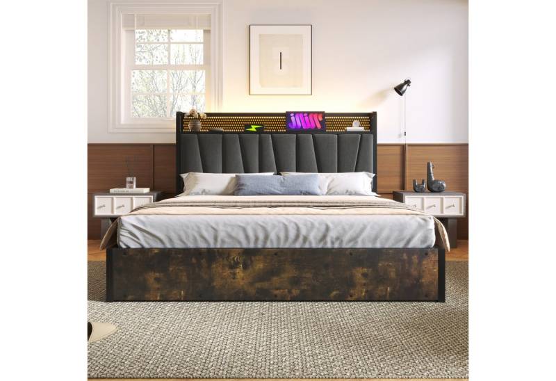 STILVORA Polsterbett 160×200cm Polsterbett Metallbett mit LED,Doppelbett mit USB (mit aufladen USB Ladefunktion Kopfteil und LED-Beleuchtung), 160 x 200 cm,ohne Matratze von STILVORA