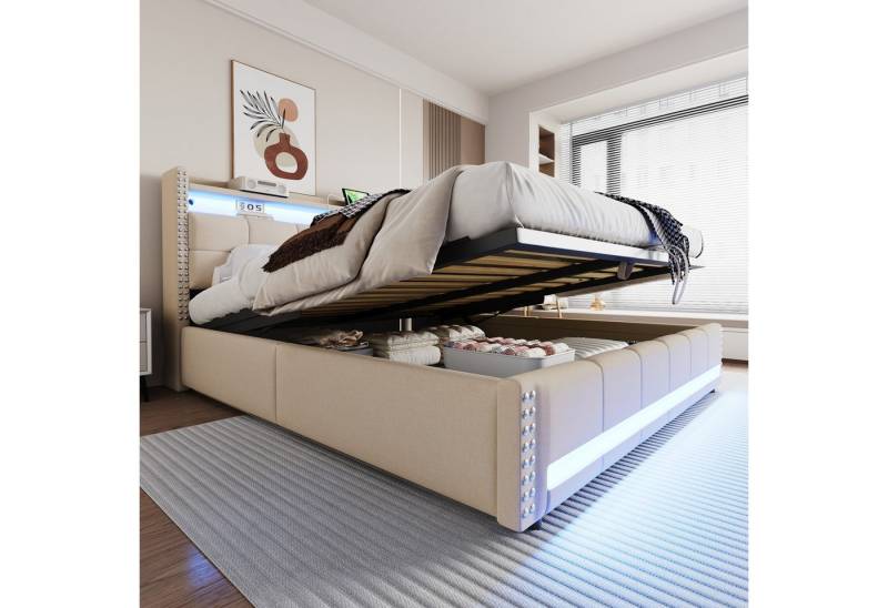 STILVORA Polsterbett 180X200 mit Bettkasten,Boxspringbett mit LED-Beleuchtung&USB-Steckdose (180x200 cm mit LED-Farbwechsel, USB-Ladeanschluss und hydraulischem Stauraum, für Kinderzimmer und Jugendzimmer), ohne Matratze von STILVORA