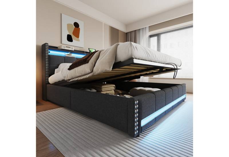 STILVORA Polsterbett 180X200 mit Bettkasten,Boxspringbett mit LED-Beleuchtung&USB-Steckdose (180x200 cm mit LED-Farbwechsel, USB-Ladeanschluss und hydraulischem Stauraum, für Kinderzimmer und Jugendzimmer), ohne Matratze von STILVORA