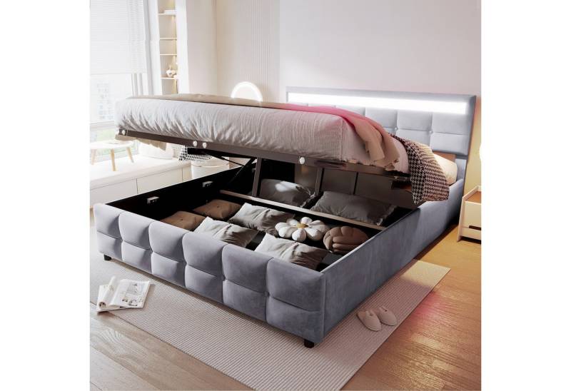 STILVORA Polsterbett 180x200 Bettgestell mit Matratze,Jugendbett mit Stauraum & Lattenrost (Doppelbett LED-Leuchten & Stauraum, Gästebett Kinderbett weicher holländischer Samt - Ideal für kleine Wohnungen & Studenten, 180x200 cm), Mit Matratze von STILVORA