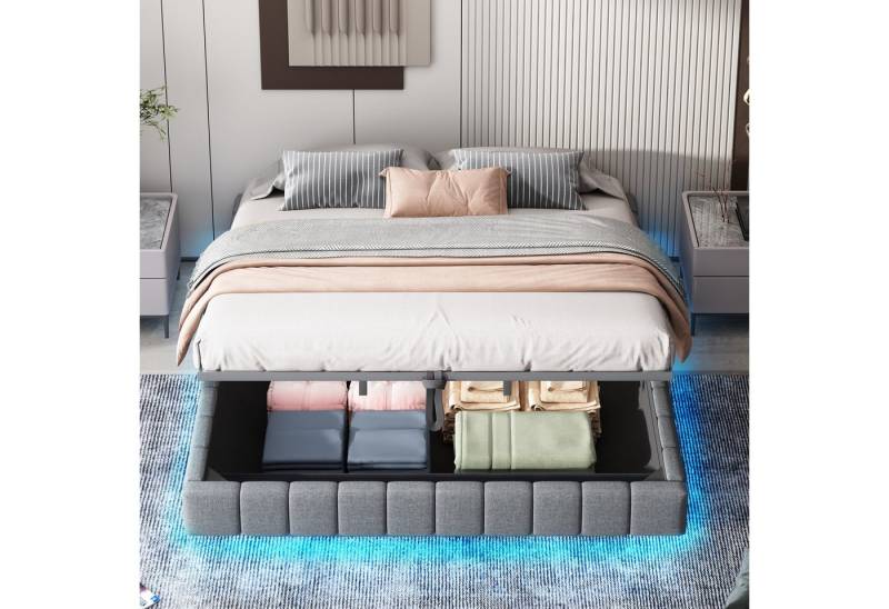 STILVORA Polsterbett 180x200 Jugendbett mit Matratze,Bettgestell mit LED-Licht&Bettkasten (mit Stauraum und LED-Beleuchtung – Multifunktionales Design ohne Kopfteil, Luftdruck-Lagersystem, Robuster Metallrahmen für 250 kg Belastbarkeit, Perfekt für Schlafzimmer und moderne Wohnräume 180x200cm), mit Matratze von STILVORA