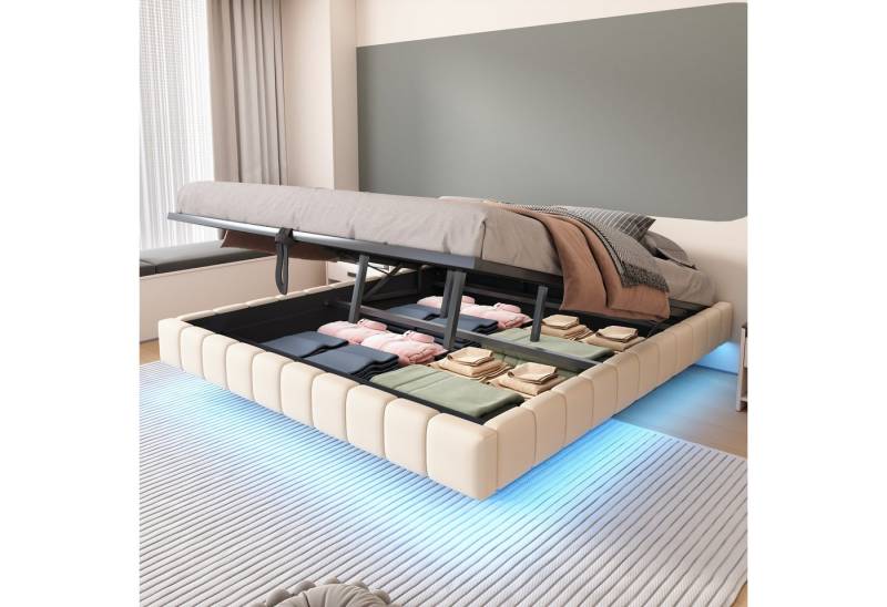 STILVORA Polsterbett 180x200 Jugendbett mit Matratze,Bettgestell mit LED-Licht&Bettkasten (mit Stauraum und LED-Beleuchtung – Multifunktionales Design ohne Kopfteil, Luftdruck-Lagersystem, Robuster Metallrahmen für 250 kg Belastbarkeit, Perfekt für Schlafzimmer und moderne Wohnräume 180x200cm), mit Matratze von STILVORA
