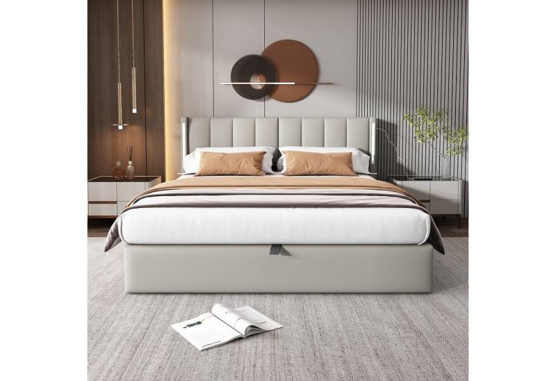 STILVORA Polsterbett 180x200 jugendbett mit stauraum,Bettgestell mit USB-Anschluss & LED (180 x 200 cm, mit Matratze, LED-Polsterbett, Mit LED-Beleuchtung, mit Stauraum, verstellbares Kopfteil), wiederaufladbarer USB-Anschluss im Bett von STILVORA