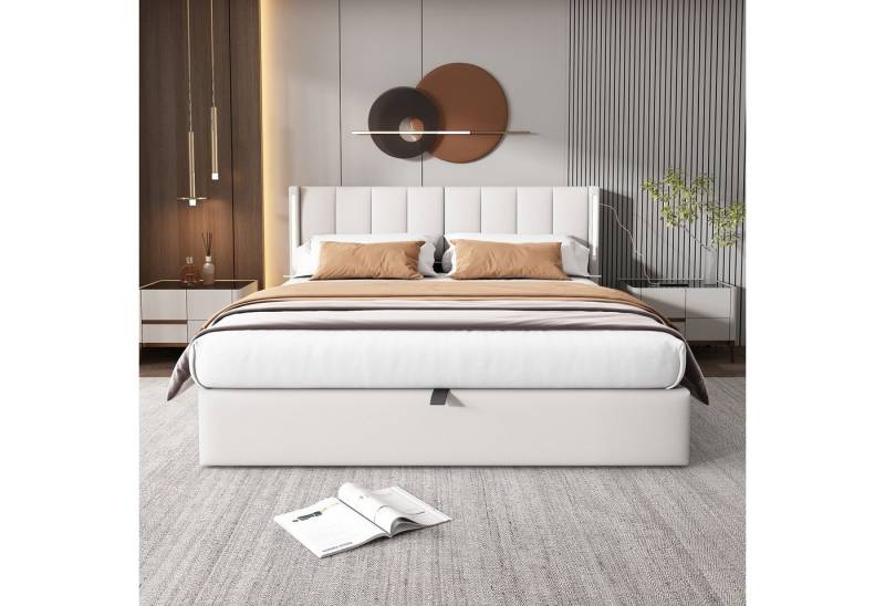 STILVORA Polsterbett 180x200 jugendbett mit stauraum,Bettgestell mit USB-Anschluss & LED (180 x 200 cm Ohne Matratze LED-Polsterbett, Mit LED-Beleuchtung, mit Stauraum, verstellbares Kopfteil), wiederaufladbarer USB-Anschluss im Bett von STILVORA