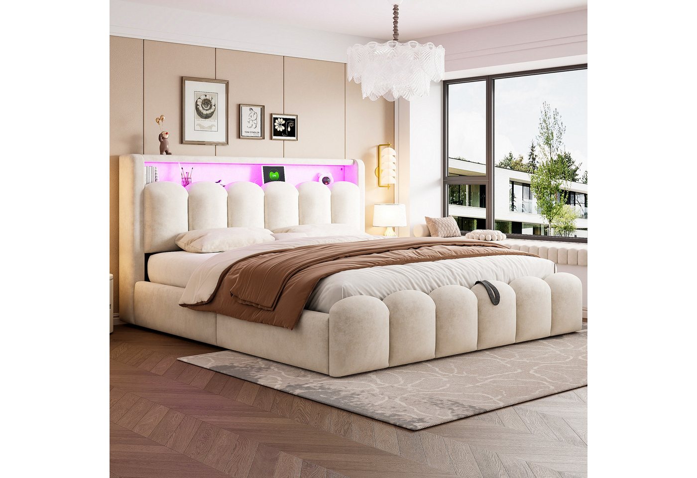 STILVORA Polsterbett 180×200 mit Bettkasten,Jugendbett Stauraumbett mit Anschlüssen&LED (mit LED, USB-C & hydraulischem Stauraum, 180x200 cm), ohne Matratze von STILVORA