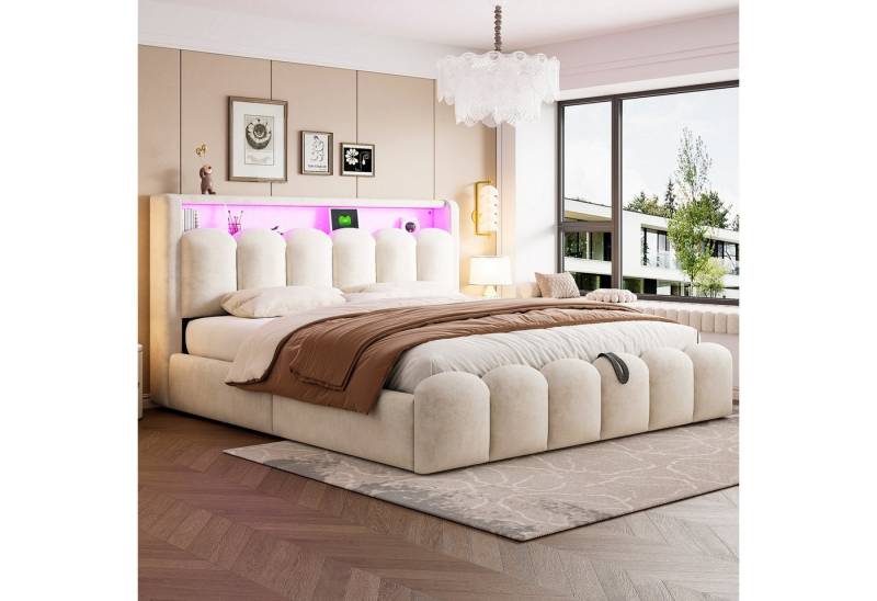 STILVORA Polsterbett 180×200 mit Bettkasten,Jugendbett Stauraumbett mit Anschlüssen&LED (mit LED, USB-C & hydraulischem Stauraum, 180x200 cm), ohne Matratze von STILVORA
