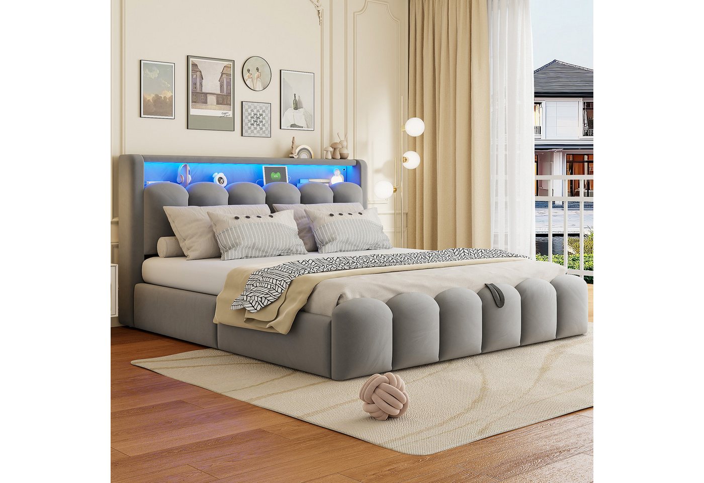STILVORA Polsterbett 180×200 mit Bettkasten,Jugendbett Stauraumbett mit Anschlüssen&LED (mit LED, USB-C & hydraulischem Stauraum, 180x200 cm), ohne Matratze von STILVORA
