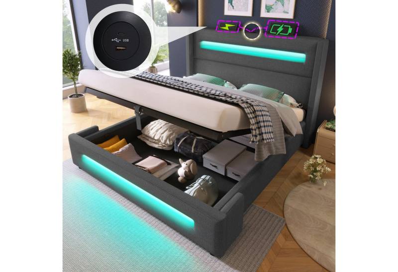 STILVORA Polsterbett 180x200 mit Bettkasten,Jugendbett mit LED und USB Type-C,ohne Matratze von STILVORA