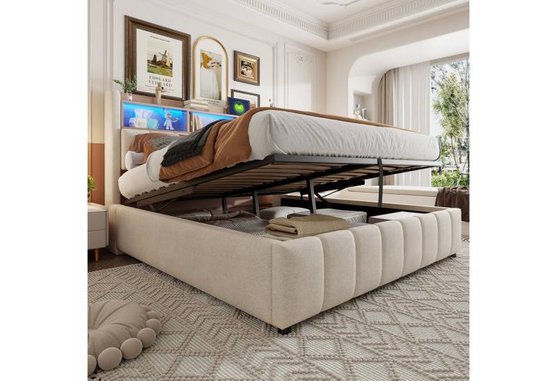 STILVORA Polsterbett 180×200 mit bettkasten,Funktionbett mit LED und USB,Stauraumbett (mit Kopfteil Einlegeböden, mit LED-Beleuchtung & USB-Anschluss, 180 x 200 cm), ohne Matratze von STILVORA