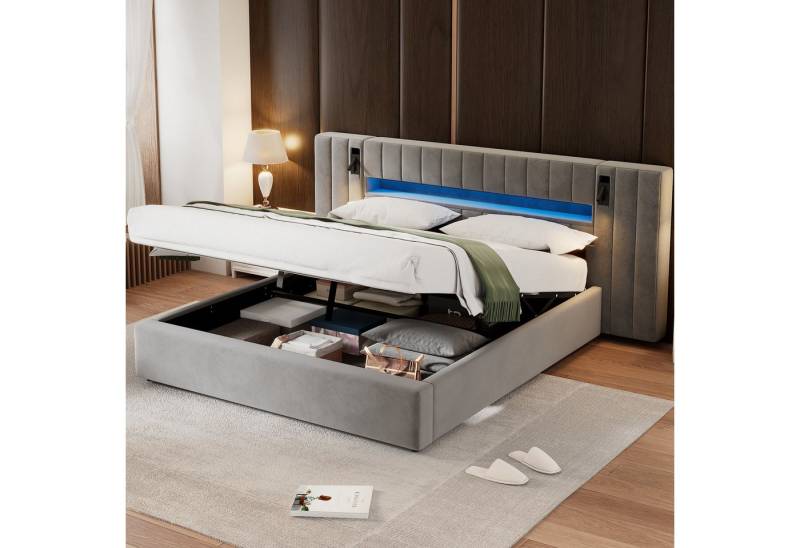 STILVORA Polsterbett 180x200 mit matratze und bettkasten,Funktionbett,mit Nachttischlampe (Doppelbett,Stauraumbett,Funktionbett mit Stauraum, 1-tlg., 180 x 200cm, mit Matratze), mit USB-Anschluss,LED-Beleuchtung und Nachttischlampe von STILVORA