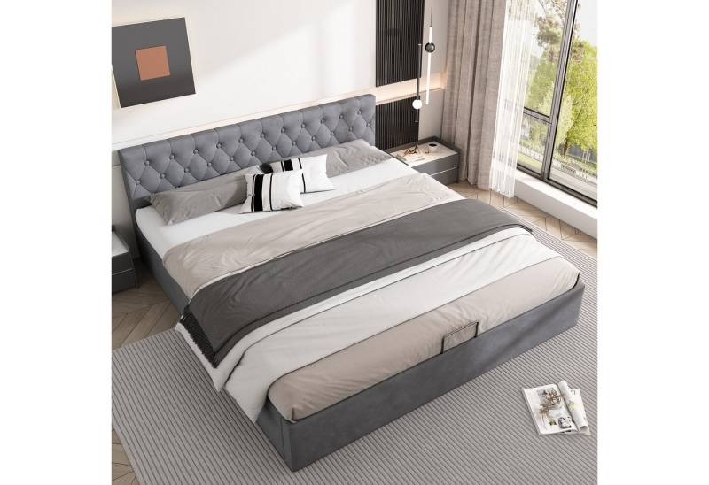 STILVORA Polsterbett 180×200cm Doppelbett mit geknöpftes Kopfteil,Bett mit Stauraum (Hydraulisch anhebbarer Bettstauraum, Doppelbett mit Gepolstertes Kopfteil und Lattenrost, Samt-Stoff), 180 X 200 cm von STILVORA