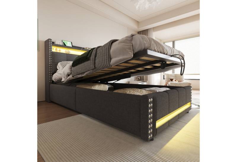 STILVORA Polsterbett 90X200 mit matratze,Boxspringbett mit Bettkasten,LED & USB-Steckdose (90x200 cm mit LED-Farbwechsel, USB-Ladeanschluss und hydraulischem Stauraum, für Kinderzimmer und Jugendzimmer), mit Matratze von STILVORA