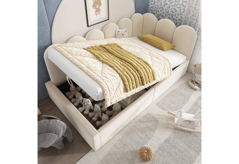 STILVORA Polsterbett 90×190 mit Bettkasten,Schlafsofa Kinderbett mit Metall-Lattenrost,Samt (1-tlg) von STILVORA