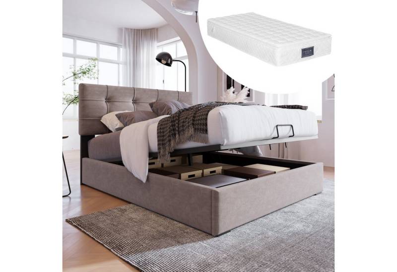 STILVORA Polsterbett 90x200 Bettgestell mit Stauraum,Jugendbett mit Verstellbares Kopfteil (90x200cm ( Inklusive Matratze), Bett mit Lattenrost aus Metallrahmen, Samt, Hellgrau von STILVORA