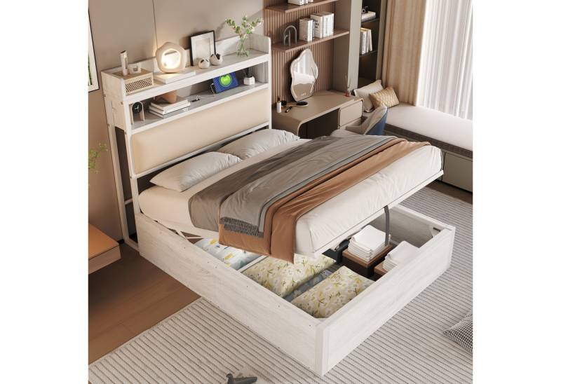 STILVORA Polsterbett 90×200 Funktionbett mit gepolster Kopfteil,Jugendbett mit Bettkasten (mit hydraulischem Stauraum, USB-Anschlüssen, gepolstertem Kopfteil und Retro-Design aus Holz & Metall, ideal für moderne Schlafzimmer und Apartments 90x200 cm), ohne Matratze von STILVORA