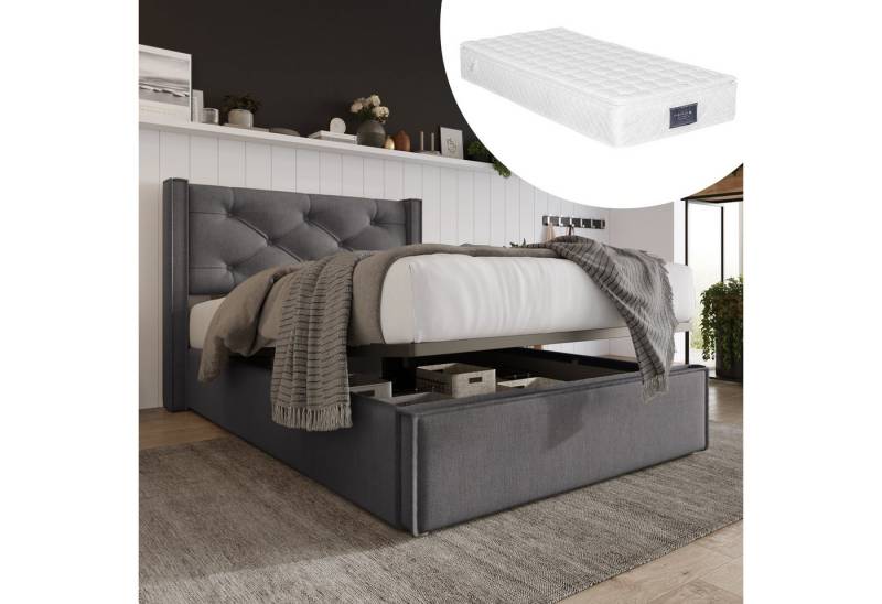 STILVORA Polsterbett 90x200 Hydraulisch Bett mit Stauraum,Jugendbett mit Lattenrost (Hellgrau 90 x 200 cm Inklusive-Matratze), 0 von STILVORA