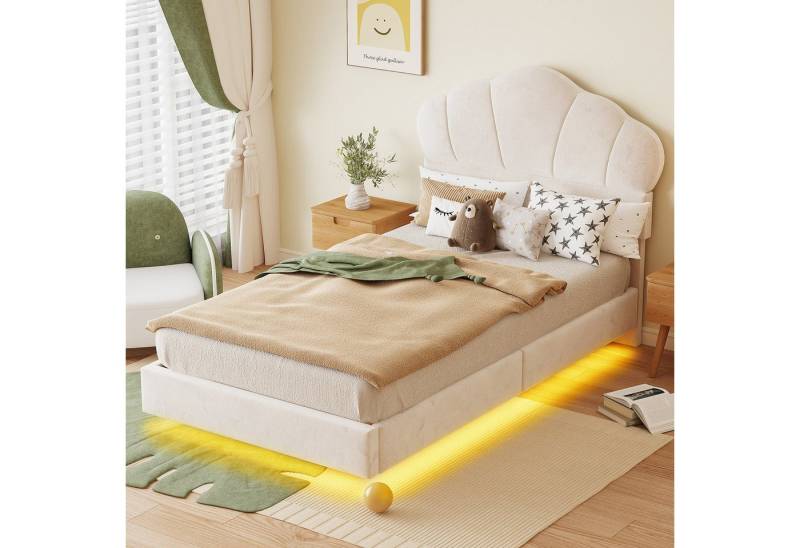 STILVORA Polsterbett 90×200 Kinderbett mit Matratze,Jugendbett mit LED & Wolkenkopfteil (Verdecktes Fußteil-Design, Doppelbett Jugendbett, Samtstoff), 90x200 cm von STILVORA