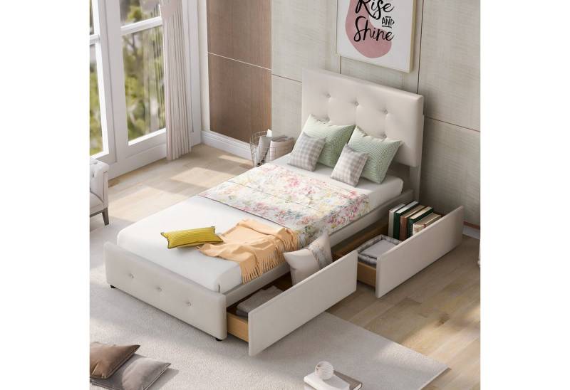 STILVORA Polsterbett 90x200 Kinderbett mit Stauraum und Lattenrost,Jugendbett ohne Matratze (mit Lattenrost, Rückenlehne und zwei Schubladen, hautfreundlicher Samtstoff 90 x 200 cm), ohne Matratze von STILVORA