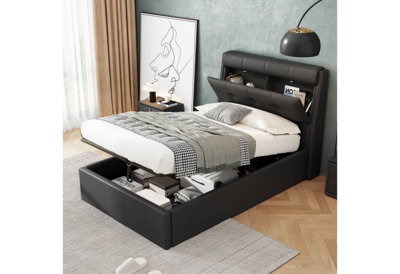 STILVORA Polsterbett 90×200 Polsterbett Funktionsbett mit verdeckt Kopfteilablage&Stauraum (Polsterbett mit Lattenrost, 90*200cm), mit verdeckte Kopfteilablage, Bettkastenablage von STILVORA