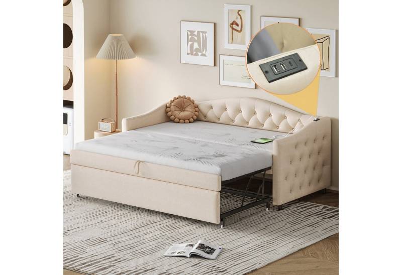 STILVORA Polsterbett 90×200 Schlafsofa mit Lattenrost,Bett-Gästebett ohne Matratze (Gästebett,Leinenstoff mit USB-Anschluss & klassischem Design, 90x200 cm), ohne Matratze von STILVORA