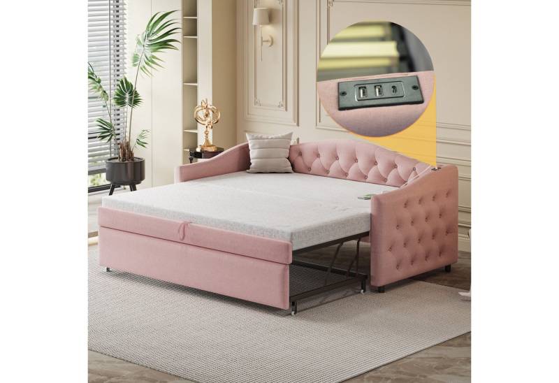 STILVORA Polsterbett 90×200 Schlafsofa mit Lattenrost,Bett-Gästebett ohne Matratze (Gästebett,Leinenstoff mit USB-Anschluss & klassischem Design, 90x200 cm), ohne Matratze von STILVORA