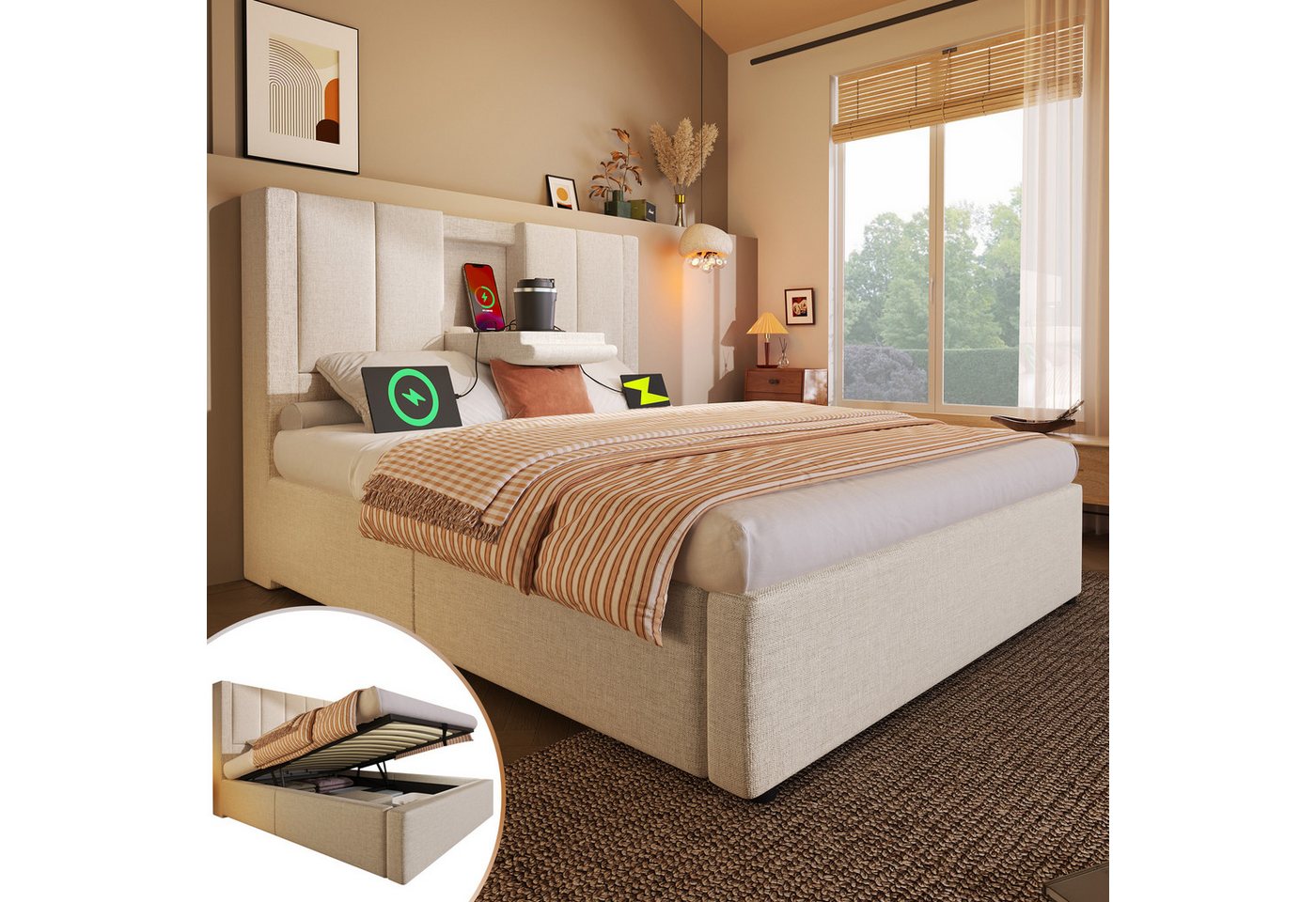 STILVORA Polsterbett 90x200 mit Bettkasten,Jugendbett Bettgestell mit Becherhalter&USB STILVORA Polsterbett 90x200 mit Bettkasten,Jugendbett Bettgestell mit Becherhalter&USB von STILVORA