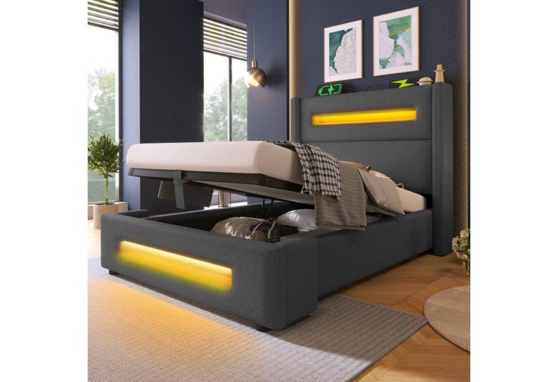 STILVORA Polsterbett 90x200 mit Bettkasten,Jugendbett mit LED und USB Type-C,ohne Matratze von STILVORA