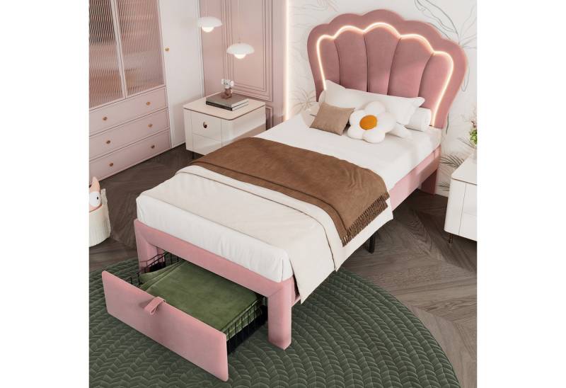 STILVORA Polsterbett 90×200 mit LED-Licht,Bettgestell Jugendbett mit Matratze&Schublade (Einzelbett, 1-tlg., ohne Matratze,90 x 200cm), mit Schubladen, verstellbarem Kopfteil und APP-gesteuerter LED von STILVORA