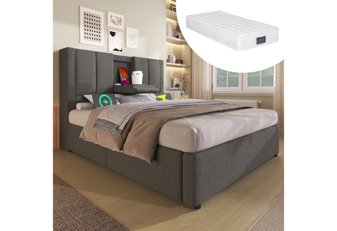 STILVORA Polsterbett 90x200 mit Matratze&Bettkasten,Jugendbett Bettgestell mit USB&TYPE-C STILVORA Polsterbett 90x200 mit Matratze&Bettkasten,Jugendbett Bettgestell mit USB&TYPE-C von STILVORA