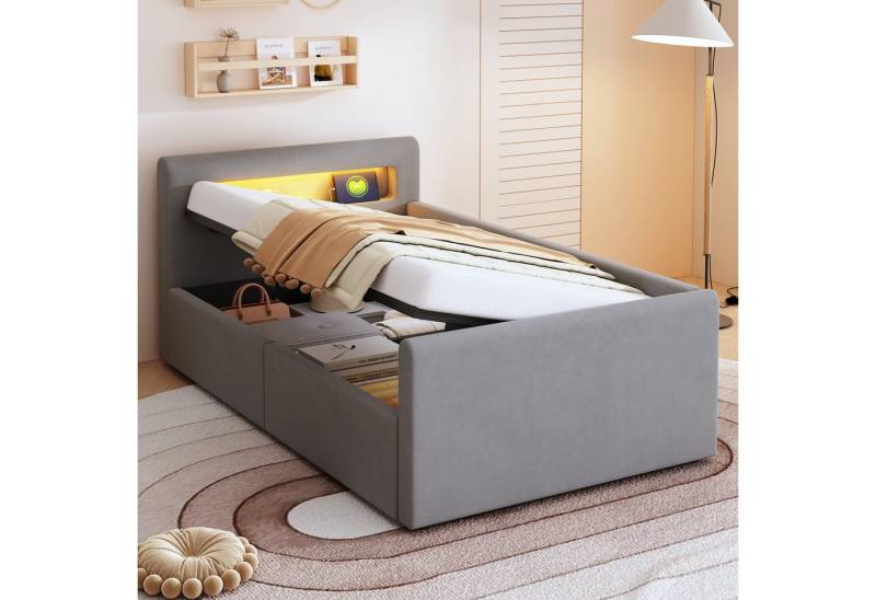 STILVORA Polsterbett 90×200 mit Stauraum,Kinderbett mit LED,Naturlicht,Regal&USB,Samtstoff (mit LED-Licht und USB-Ladeanschluss, Hydraulischem Stauraum & Regal, Samtstoff, Mit verstellbaren Rückenlehnen und Nachtlicht, 90x200 cm), ohne Matratze STILVORA Polsterbett 90×200 mit Stauraum,Kinderbett mit LED,Naturlicht,Regal&USB,Samtstoff (mit LED-Licht und USB-Ladeanschluss, Hydraulischem Stauraum & Regal, Samtstoff, Mit verstellbaren Rückenlehnen und Nachtlicht, 90x200 cm), ohne Matratze von STILVORA