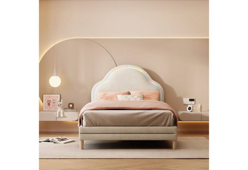STILVORA Polsterbett 90x200 mit Wolkenform-Kopfteil,Kinderbett Jugendbett mit LED,Samt (Einzelbett Jugendbett Gästebett mit Holzlatten, Samt, 90x200cm), ohne Matratze von STILVORA