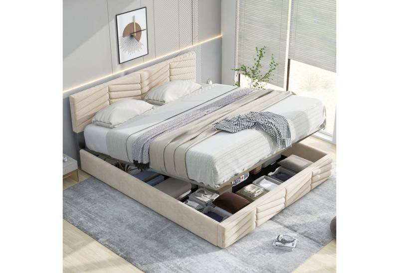 STILVORA Polsterbett Doppelbett 140×200 Jugendbett mit Stauraum,verstellbares Kopfteil (140 x 200,Weiß mit Lattenrost ohne Matratze), Continentalbett,höhenverstellbares Kopfteil Allgemeine Daten von STILVORA