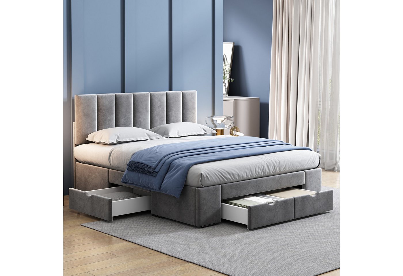 STILVORA Polsterbett Doppelbett 140x200 Jugendbett mit Stauraum Bettgestell mit Lattenrost (Mit 4 Schubladen (140x200 cm) von STILVORA