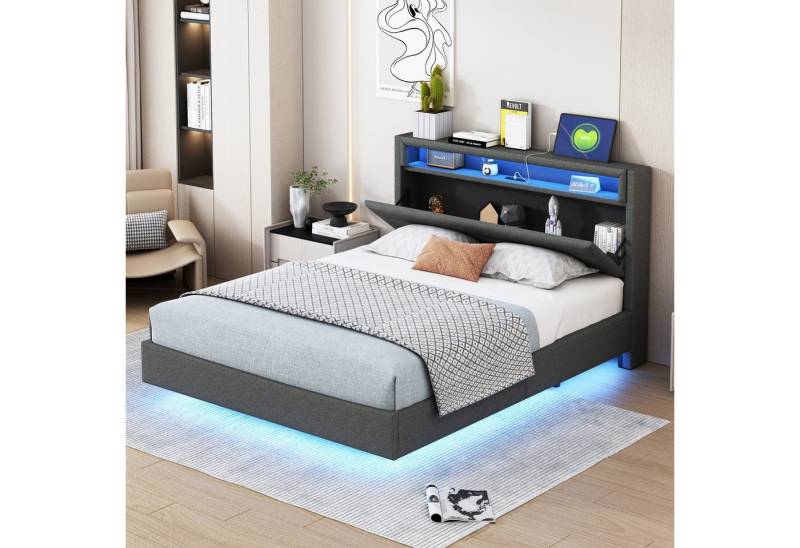 STILVORA Polsterbett Doppelbett 140x200cm Jugendbett Bettgestell mit USB-Steckdose & LED (verdecktes Fußteil, 140x200 cm), ohne Matratze von STILVORA