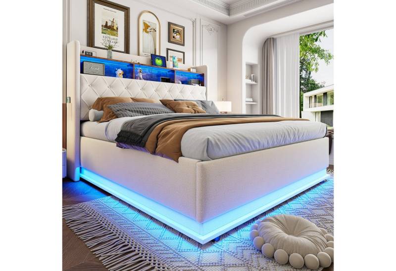 STILVORA Polsterbett Doppelbett 160x200 Jugendbett mit hydraulischem Stauraum und USB (Luxuriöses LED-Polsterbett,mit USB-Ladeanschluss und hydraulischem Stauraum., 180 x 200 cm), ohne Matratze von STILVORA