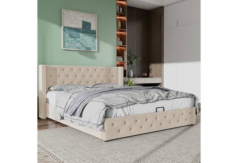 STILVORA Polsterbett Doppelbett 160×200 mit Stauraum,Hydraulisches Jugendbett,Ohrenform (Hydraulisches Samt), 160 x 200 cm Ohne Matratze von STILVORA