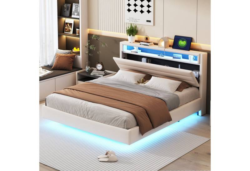 STILVORA Polsterbett Doppelbett 160x200cm Jugendbett Bettgestell mit USB-Steckdose & LED (verdecktes Fußteil, 160x200 cm), ohne Matratze von STILVORA