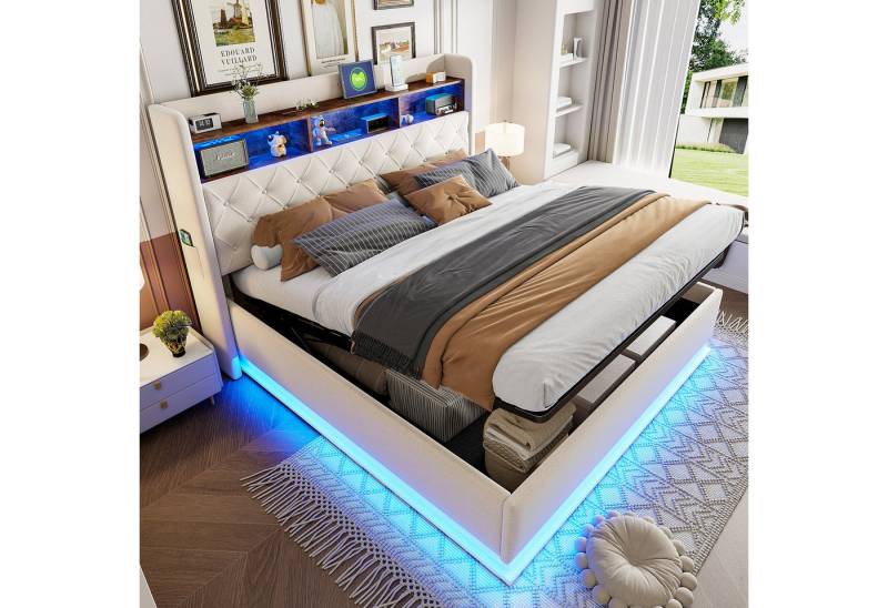 STILVORA Polsterbett Doppelbett 180x200 Jugendbett mit hydraulischem Stauraum und USB (Luxuriöses LED-Polsterbett,mit USB-Ladeanschluss und hydraulischem Stauraum., 180 x 200 cm), ohne Matratze von STILVORA