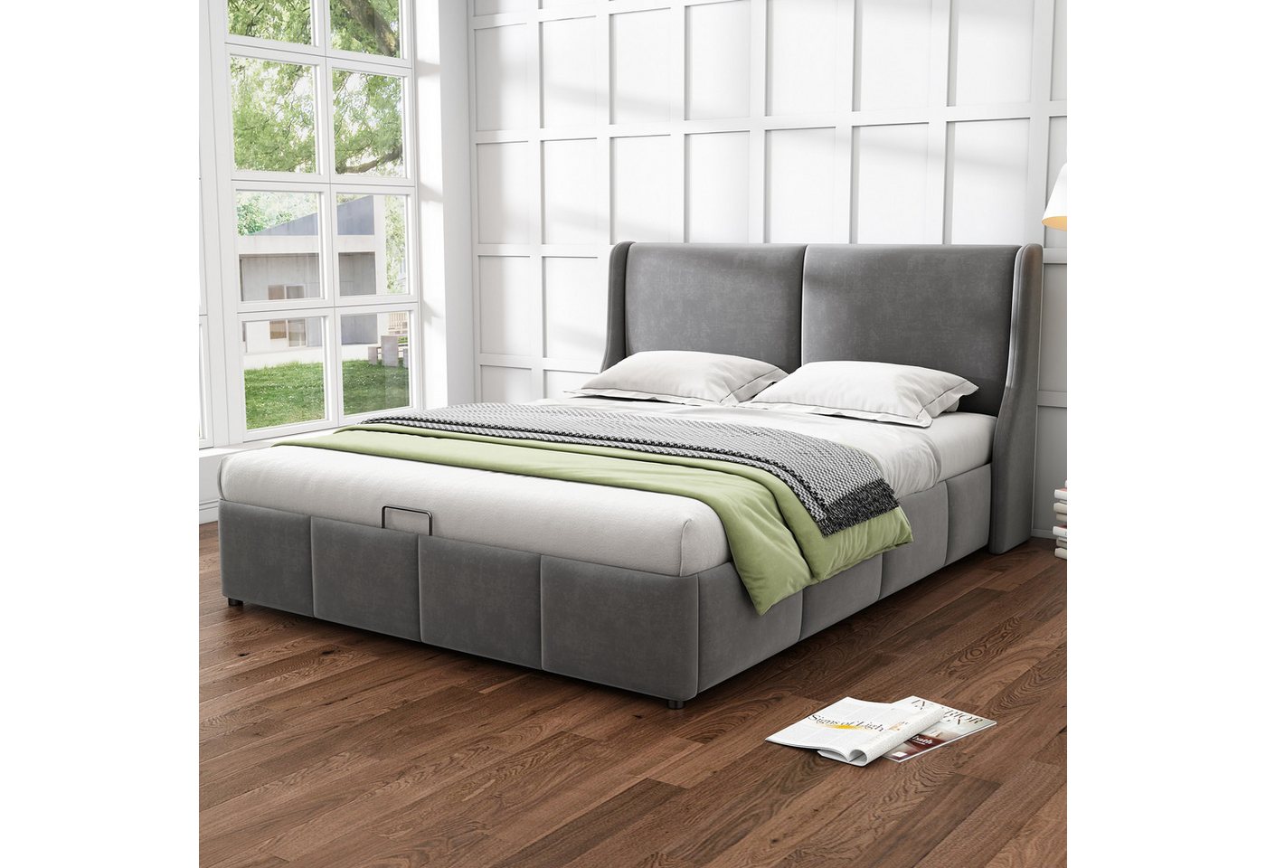 STILVORA Polsterbett Funktionsbett 140x190 Jugendbett hydraulisches Stauraumbett,Grau (140*190cm Hydraulisches Funktionsbett Samt) von STILVORA